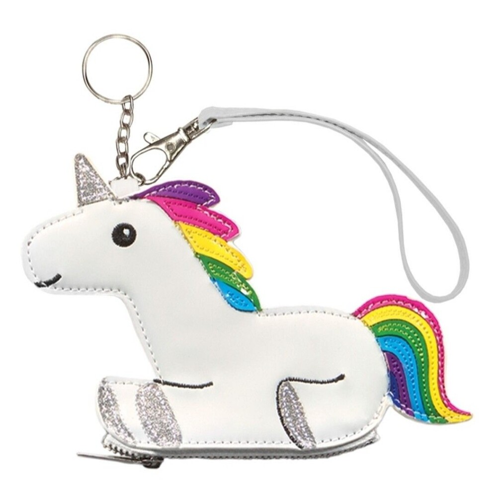 🌈 Adorable Unicorn Rainbow Glitter Girl's Coin Purse Bag Keychain Charm VguC